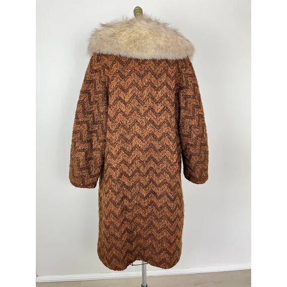 True Vintage Rare 60s 70s Penny Lane Coat Jacket Large Fur Collar Boho Knit - Picture 5 of 16